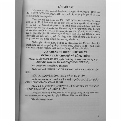 Sách Quy Chuẩn Kỹ Thuật Quốc Gia về An Toàn Cháy Cho Nhà và Công Trình (Thông tư số 09/2023/TT-BXD ngày 16 tháng 10 năm 2023 của Bộ Xây dựng Ban hành sửa đổi: 1:2023 QCVN 06:2022/BXD) - V2286T