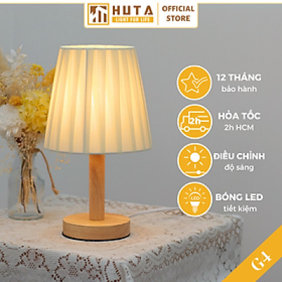Đèn Ngủ Để Bàn HUTA G4 Gỗ Chao Xếp Ly Vintage Dễ Thương, Decor Trang Trí Phòng Ngủ, Đọc Sách Đầu Giường, Điều Chỉnh Độ sáng, Đèn Vàng Bóng LED Tiết Kiệm Điện