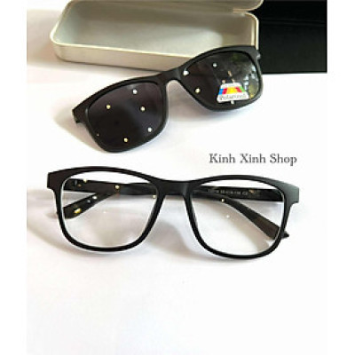 Kính Cận Râm, Gọng Kính Mắt Vuông 2in1 Form To Gọng Nhựa Ultem (Màu Đen)
