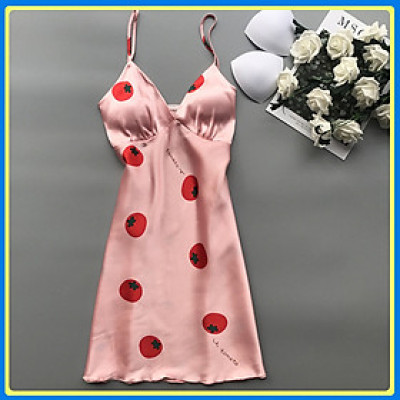 Q147 Váy ngủ lụa hai dây kèm mút ngực in hoa văn sexy  - Đầm ngủ lụa hai dây - Váy ngủ