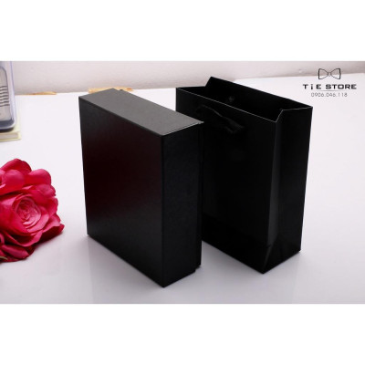 Ca Vat bộ 3 món kèm hộp túi xách cao cấp, quà tặng chú rể, Cavat họa tiết kẻ đỏ trắng