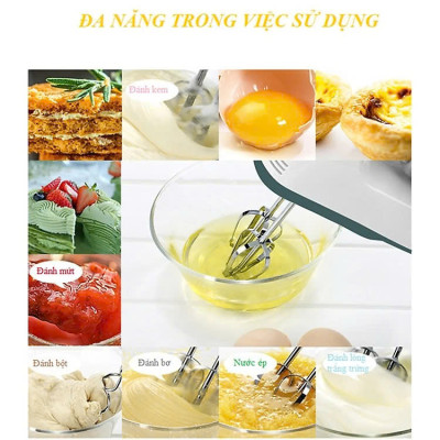 Máy Đánh Trứng Cầm Tay 7 Tốc Độ Công Suất Lớn Tặng Kèm 4 Que Đánh Cao Cấp Thép Không Gỉ - Hàng Chính Hãng - Hàng Nhập Khẩu