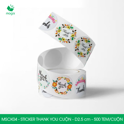 MSCK04 - D2.5 cm - 1 Cuộn 500 sticker thank you tròn, nhãn dán thank you, tem dán cảm ơn