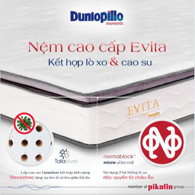 Nệm Lò Xo Túi Một Sợi Dunlopillo Evita - NEW kháng khuẩn, Êm Ái