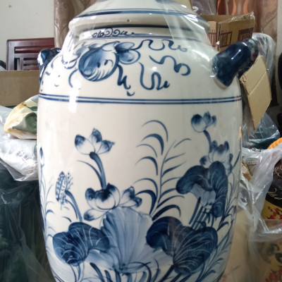 Hũ đựng rượu gạo vẽ cảnh gốm sứ Bát Tràng loại 15L