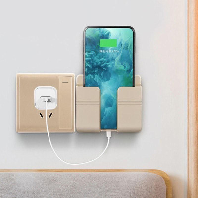 Kệ Dán Tường Để Remote, Đồ Dùng/ Giá Đỡ Sạc Điện Thoại - Có Móc Treo Giữ Dây Điện 