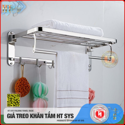 Kệ nhà tắm inox 304 cao cấp HT SYS - HTGT02 - Tích hợp giá treo khăn tắm, vắt khăn tắm, móc treo đồ -Hàng Chính Hãng