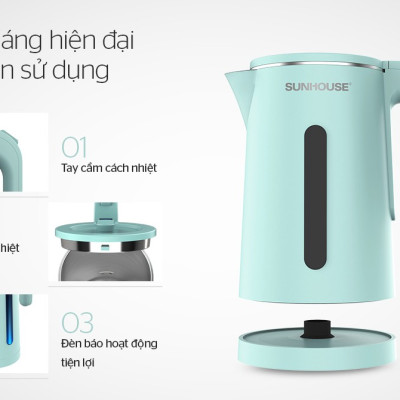 Ấm Đun Siêu Tốc SUNHOUSE 2 Lớp Dung Tích 1.8L SHD1351 - Hàng chính hãng