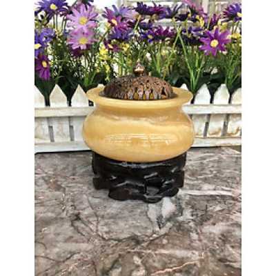 Lư xông trầm hương, hủ đỉnh đốt nhang, trầm hương đá ngọc hoàng long - Cao 12 cm
