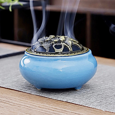 Lư xông trầm gốm sứ nắp đồng sang trọng _  Lư xông nụ trầm  phù hợp mọi không gian