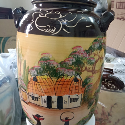 Hũ đựng rượu gạo Bát Tràng vẽ phong cảnh loại 20L
