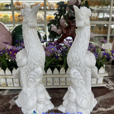 Cặp Hạc đứng rùa thờ cúng đá cẩm thạch trắng - Cao 30 cm