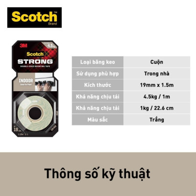 Băng dính hai mặt siêu dính 3M SCOTCH dùng trong nhà 110-S19, 19 mmx 1.5 m