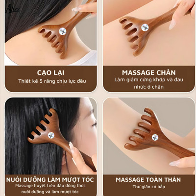 Lược Gỗ Đàn Hương 1 Đầu Chải Massage Da Đầu Al14397