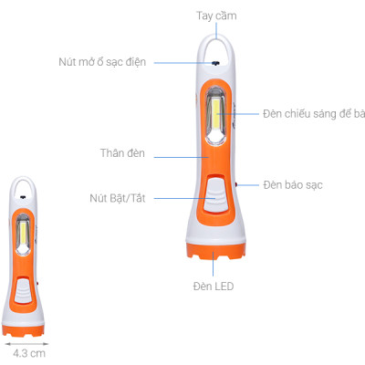 Đèn Pin Sạc Tích Điện LED Comet CRT453 2W Đa Năng Đèn Pin Cầm Tay Siêu Sáng 4h liên tục