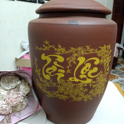 Hũ sành đựng gạo tài lộc gốm sứ Bát Tràng 