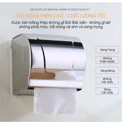 Hộp đựng giấy vệ sinh KOSKO chất liệu inox 304, hộp đựng giấy vệ sinh đa năng làm kệ nhà tắm, hộp đựng giấy inox 304, giấy vệ sinh treo tường