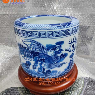 Bát hương vẽ rồng phượng gốm sứ bát tràng