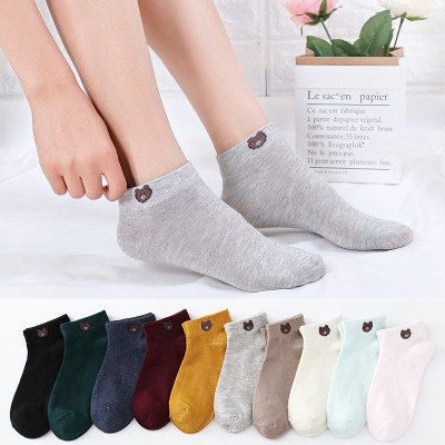 Túi 10 đôi tất hoa cúc , gấu nữ ,cổ ngắn nhiều màu dễ thương vải cotton đẹp và bền kèm túi dây rút xinh xắn cute cho phái nữ