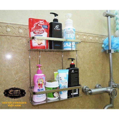 Kệ tường đôi phòng tắm Inox SUS 304Eurolife EL-KT10 (Trắng Bạc)