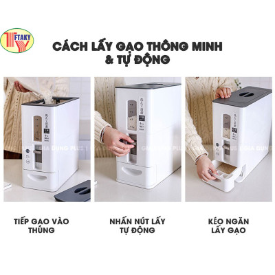 Thùng Đựng Gạo Thông Minh Xuất Nhật (12KG) Nhựa ABS Cao Cấp | An Toàn / Tiện Lợi / Dễ Sử Dụng