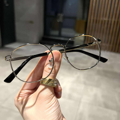 Kính mắt unisex nam nữ Mắt tròn chất liệu kim loại đơn giản