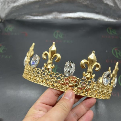 Vương miện nam vướng chóp nhọn đá tròn màu vàng cao 6cm