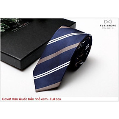 Cavat Hàn Quốc bản nhỏ 6cm chuẩn công sở, chú rể - Cavat xanh kẻ cao cấp Full box