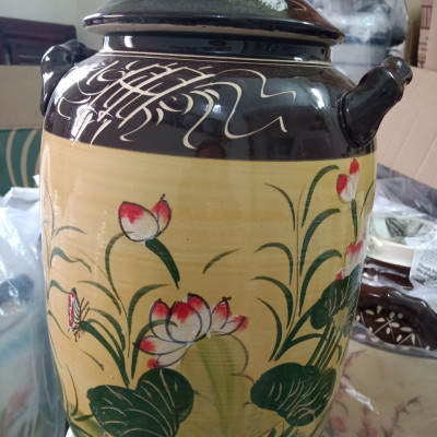 Hũ đựng rượu gạo vẽ sen cá Bát Tràng loại 30L