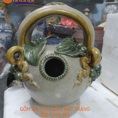 Bình vôi men rạn đắp trầu cau cao 29cm