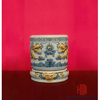 Bát Hương Men Rạn Đắp Nổi Siza 25cm ( Kèm Chân Đế )