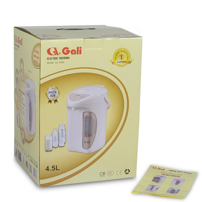 Bình thủy điện Gali GL-5045 dung tích 4.5 lít, phích cấu tạo 2 lớp thân ngoài nhựa, ruột inox 304, hàng chính hãng 100% Gali, bảo hành 24 tháng