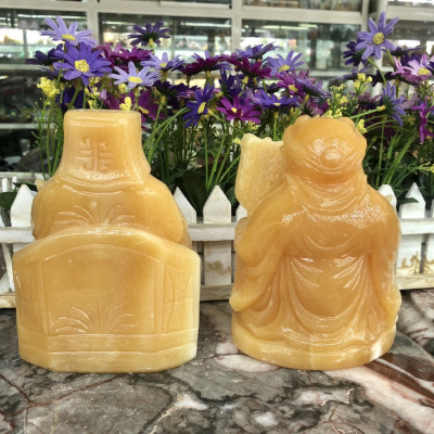 Bộ tượng thờ Tài Địa Thần Tài Thổ Địa đá ngọc hoàng long - Cao 15 cm
