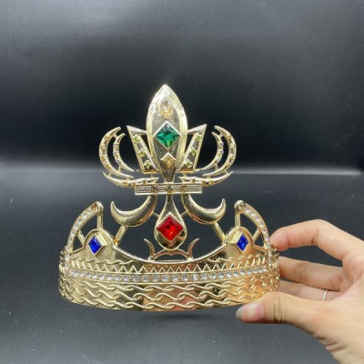 Vương miện nam chóp cao 13cm vàng đính đá màu