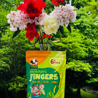 Bánh ăn dặm PAPAPUFFS FINGERS - Vị RONG BIỂN&CÀ RỐT - 100% Ngũ Cốc Hữu Cơ - Gói 50g