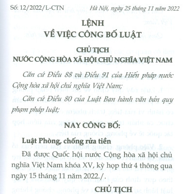 Luật Phòng, Chống Rửa Tiền Năm 2022