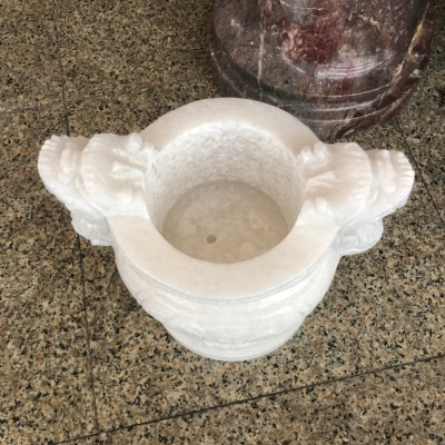 Lư hương, bát hương, bát nhang chạm rồng trang trí bàn thờ, mộ đá cẩm thạch trắng - Cao 25 cm