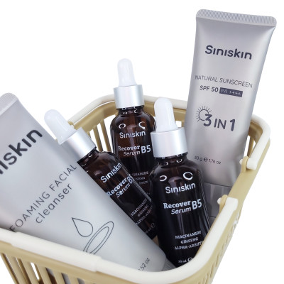 Bộ sản phẩm chăm sóc da Siniskin "Serum phục hồi da Recover B5, Kem Chống Nắng nâng tone tuje nhiên, Sữa Rửa Mặt tạo bọt dịu nhẹ