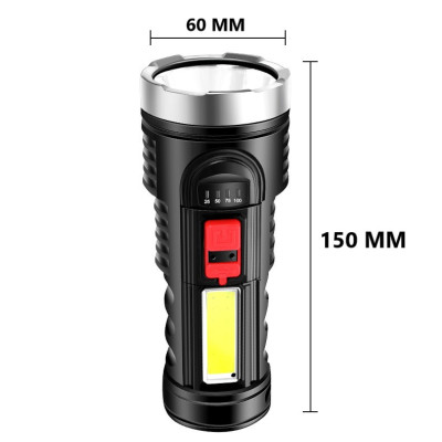 Đèn Pin Sạc USB 4 Chế Độ Sáng Có Đèn Báo Dung Lượng Pin - Hàng Chính Hãng