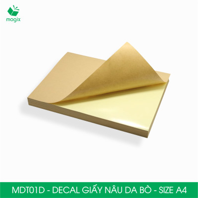 MDT01D - Xấp 50 tờ decal giấy nâu da bò đế vàng khổ A4 - Giấy in đơn hàng, nhãn dán, sticker tự dính