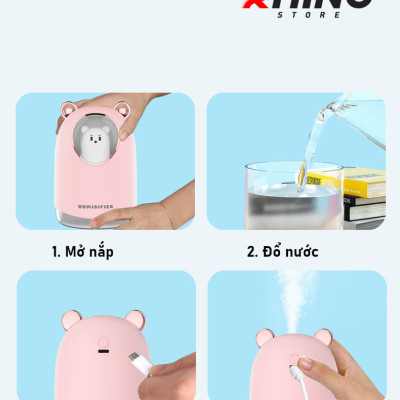 Máy phun sương tạo ẩm Rhino H904 dung tích 300ml, nhỏ gọn, không gây tiếng ồn, tích hợp đèn ngủ RGB nhiều màu - Hàng chính hãng