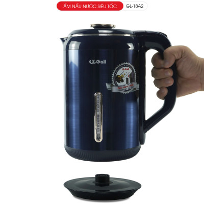 Ấm siêu tôc Gali GL-18A2 1.8 Lít. Inox 304 đúc nguyên khối. Có thang báo mực nước dày 2 lớp cách nhiệt chống nóng. Hàng chính hãng bảo hành 24 tháng