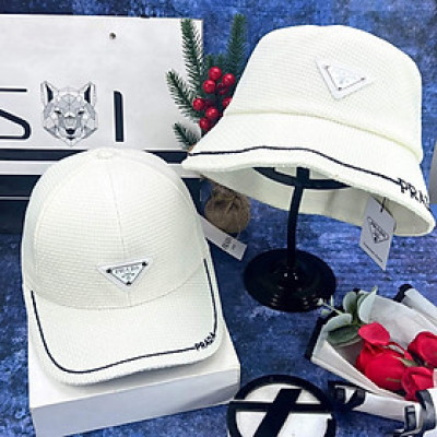 Combo nón cặp nam nữ logo Pra.da phối vải kaki form chuẩn thời trang đường phố cao cấp