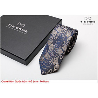 Cà Vạt Nam Bản nhỏ 6cm, cavat công sở chú rể, màu xám vân retro- Cavat Hàn Quốc Cao Cấp Full box