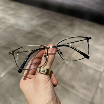Kính mắt thời trang gọng kim loại màu xám cao cấp - Có thể thay mắt cận