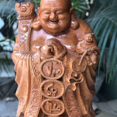 Tượng phật di lặc chúc phúc bằng gỗ hương đá kt 60×20×15cm