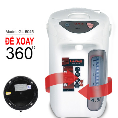 Bình thủy điện Gali GL-5045 dung tích 4.5 lít, phích cấu tạo 2 lớp thân ngoài nhựa, ruột inox 304, hàng chính hãng 100% Gali, bảo hành 24 tháng