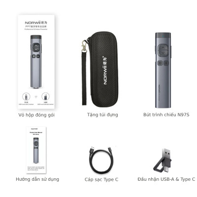 Bút trình chiếu NORWii N97S kĩ thuật số LASER màu Xanh/Đỏ chuyên dùng cho màn hình LED/TV và màn chiếu.  Hàng Chính Hãng.