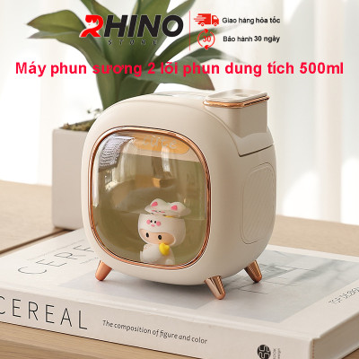 Máy phun sương, xông tinh dầu Rhino H809 500ml tạo ẩm, 2 đầu phun kèm đèn ngủ - Hàng chính hãng