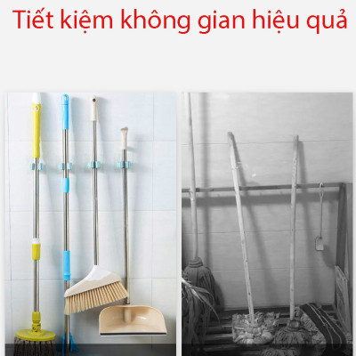 Bộ 2 móc treo chổi, cây lau nhà dụng cụ tẩy rửa nhà tắm dán tường chống khuẩn tiết kiệm không gian chịu lực tối đa 5Kg
